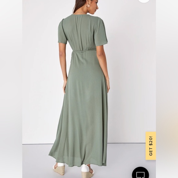 Lulus Much Obliged Washed Olive Green Wrap Maxi Dress - Picture 4 of 6